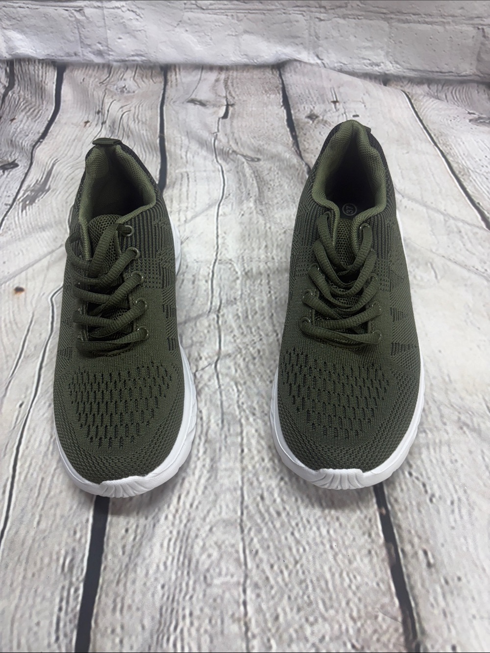 SHEIN Olive Green Knit Lace-Up Sneakers